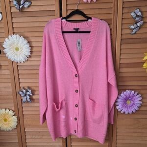 Torrid NWT Pink Oversized Button-Front V-Neck Cardigan With Pockets